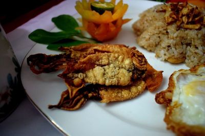 High angle view of serving food in plate