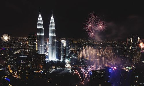 Firework display at night