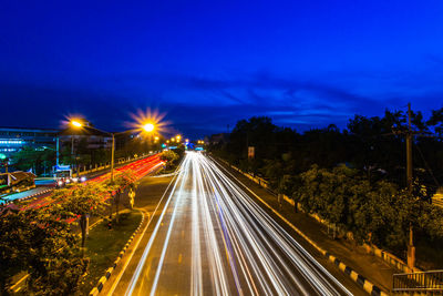 Light trails on street at night