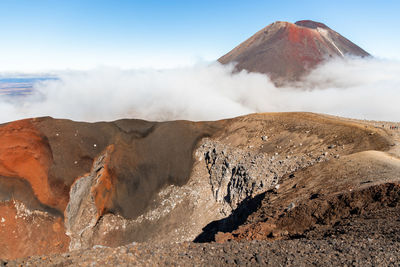 Scenic view of volcanic mountain against sky