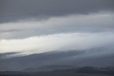 Scenic view of silhouette mountains against sky