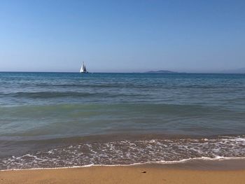 Scenic view of sea against clear sky