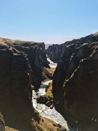 Scenic view of rocks against clear sky