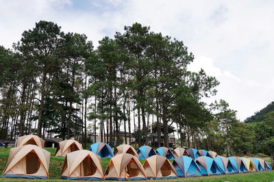 Low angle view of tent against sky