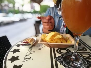 Close-up of food served on table