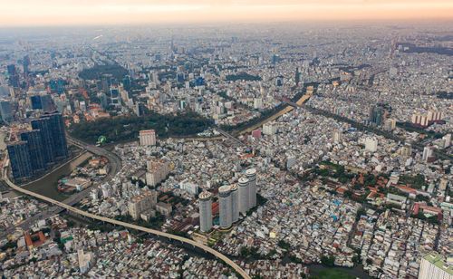 High angle view of buildings in city