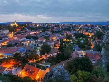 High angle view of townscape against sky at dusk