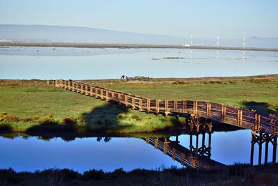 Bridge over river against sky