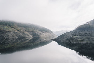 Scenic view of mountain by lake against sky