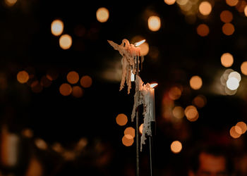 Close-up of illuminated christmas lights at night