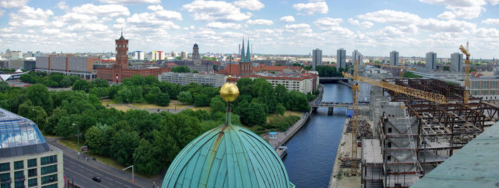 High angle view of cityscape against sky