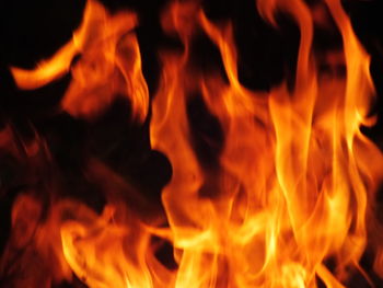 Close-up of fire burning at night