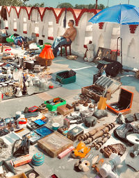 High angle view of people at market