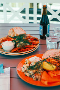 High angle view of meal served on table