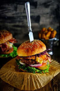 Close-up of burger in plate