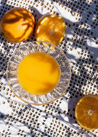 High angle view of orange on table