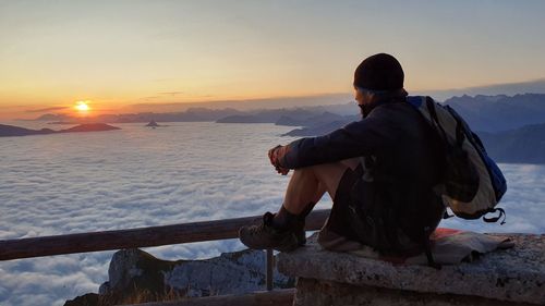 Panoramic view of cloud see over pilatus mountain in lucerne