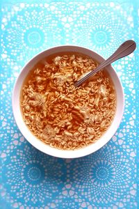 High angle view of breakfast served on table