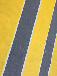 High angle view of yellow arrow symbol on road