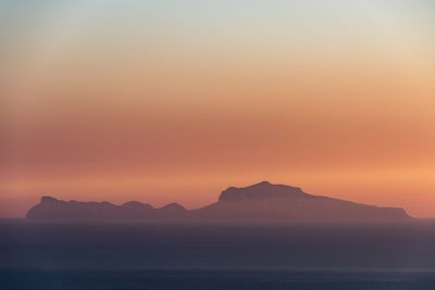 Scenic view of sea against orange sky