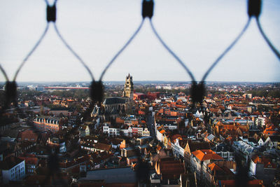 High angle view of illuminated cityscape
