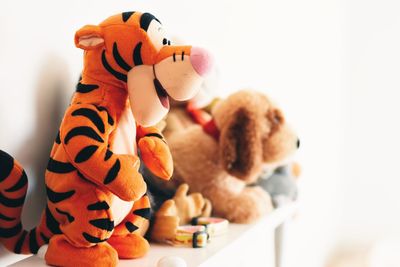 Close-up of stuffed toy against white background