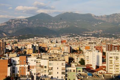 High angle view of townscape against sky in albania