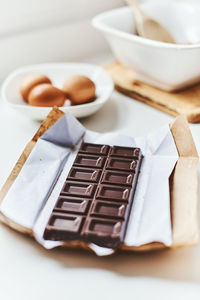 Close-up of chocolate cake on table