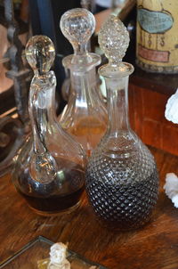 Close-up of glasses on table