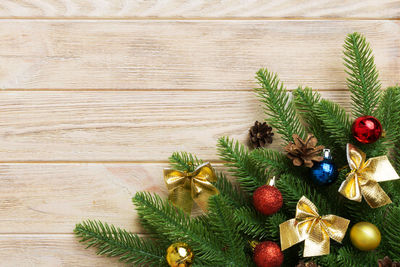 Directly above shot of christmas decorations on table