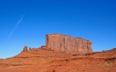 Rock formations on landscape against clear blue sky