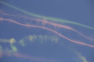 Low angle view of rainbow against blue sky