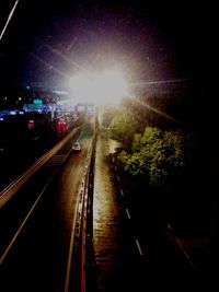 Illuminated street lights at night