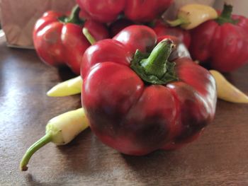 High angle view of tomatoes on table