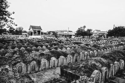 View of cemetery against clear sky