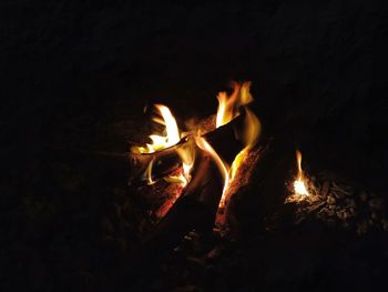 Close-up of fire in the dark