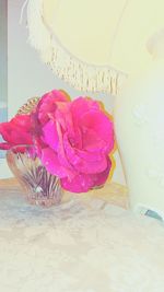 Close-up of pink flower on table at home