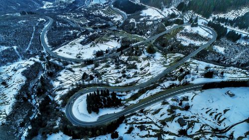 High angle view of snow on river during winter