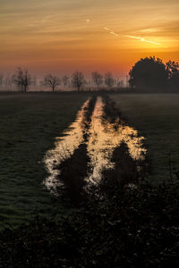 Scenic view of field during sunset