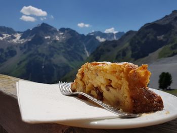 Close-up of cake in plate on table