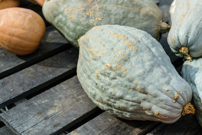 High angle view of pumpkins on table