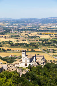 High angle view of townscape against sky