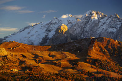 Scenic view of mountains against sky during winter