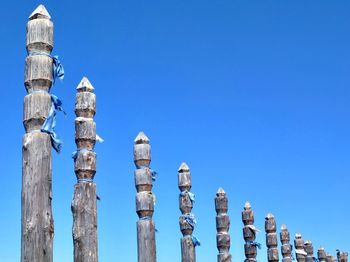 Low angle view of built structure against clear blue sky