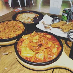 Close-up of food served on table