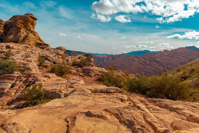 Scenic view of rocky mountains against sky