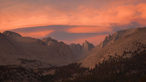 Scenic view of mountains against sky during sunset