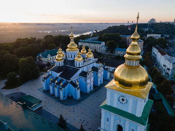 High angle view of temple building against sky