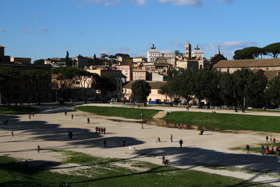 Circus maximus, view of the palatine hill, cold sunday afternoon in rome.