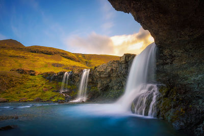 Scenic view of waterfall